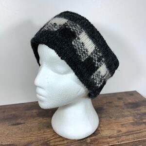 Kyber 100% Wool Headband fleece lined Black White Plaid Winter Snow ski
